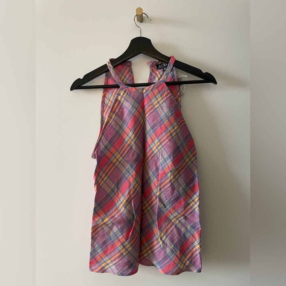 Jcrew amber linen top in sunset plaid. Brand new with tags